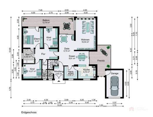Grundriss: Wohnung 2 - Erdgeschoss