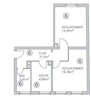 Grundriss 2-Zimmer-Wohnung im 1.OG