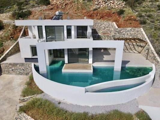 Kreta, Schisma Eloundas: Villa mit 3 Schlafzimmern und Pool bietet einen atemberaubenden Meerblick auf Elounda