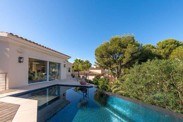 Moderner Pool mit ruhigem Ausblick auf die umgebende Natur.