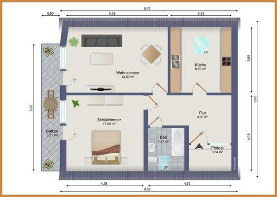 Grundriss Dachgeschoss Wohnung Nr. 3 - Anbau