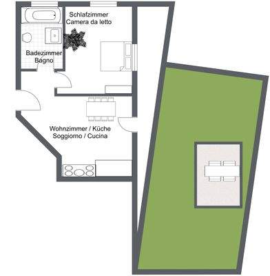 Meran-Merano-Air'Bnb-Privatvermietungslizenz-licenza turistica-Zweizimmerwohnung-bilocale-Garten-giardino