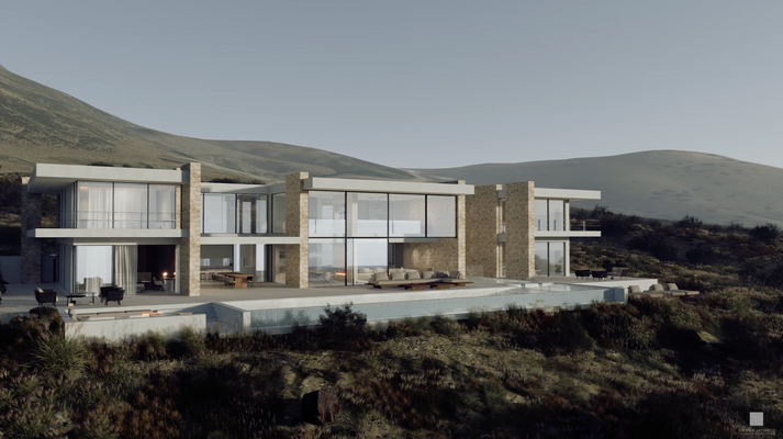 Frontansicht mit Poolterrasse