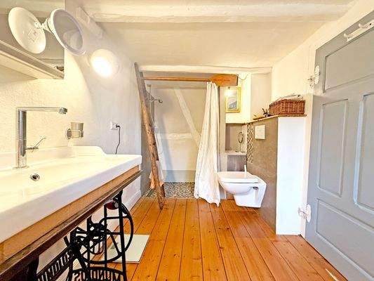 Blick in das Badezimmer mit Dusche