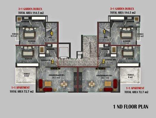 Stylish Flats 400 m from the Coast in Alanya, Antalya