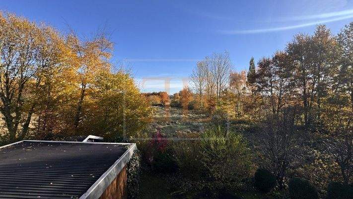 Blick auf Wiesen und Felder