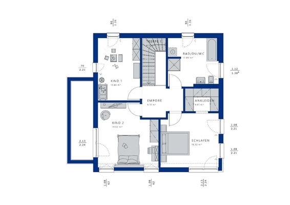 Eltern mit Ankleide und große Kinderzimmer