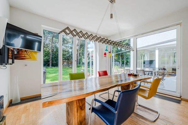 Spacious dining area with a view of the countrysid
