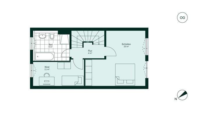 Komfortabler Grundriss im Obergeschoss