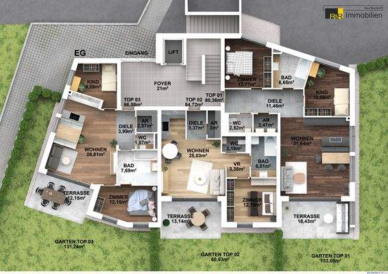 Wohnungsplan Erdgeschoss mit Garten