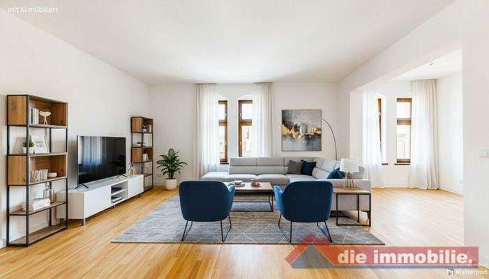 Wohnzimmer mit KI möbiliert