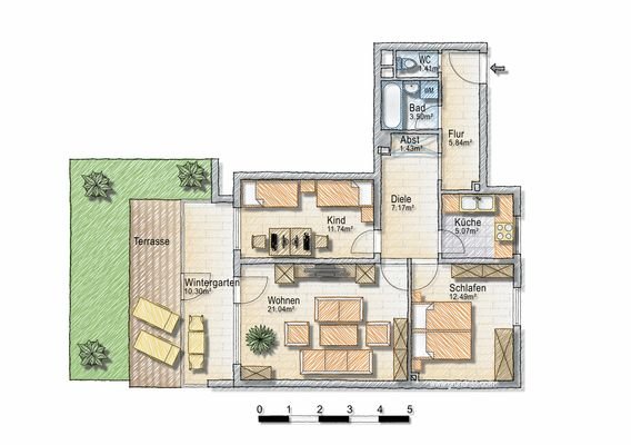 Grundriss 3-ZKB