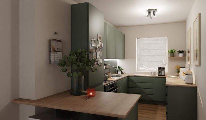 Die offene Wohnküche lädt zum gemeinsamen Kochen e