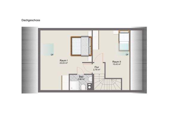 Dachgeschoss mit Mustermöblierung