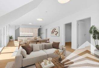 Wohn-/Esszimmer & Küche mit Möblierungsvorschlag