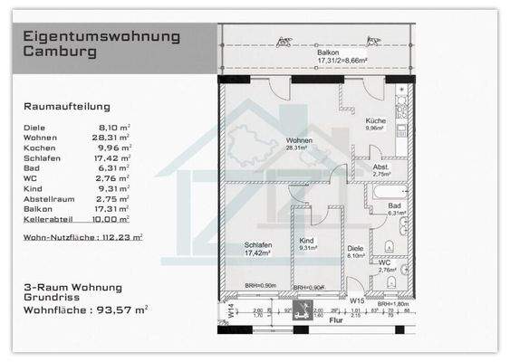 Grundriss 3-Raum ETW 91