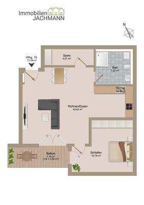 Grundriss WE 15 (1.OG) + WE 31 (2.OG) - Bauteil Nord - Westausrichtung