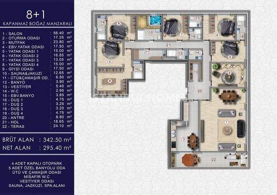 8-Bedroom Flat in a Complex with Parking in Üsküdar İstanbul