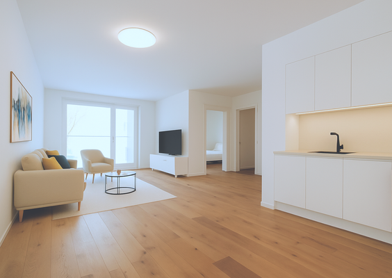 Wohnküche mit Zugang Loggia (Rendering)