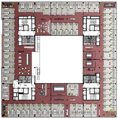 Sockelgeschoss - beispielhafte Raumaufteilung Zellenbüros 