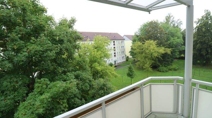 Blick ins Grüne vom Balkon