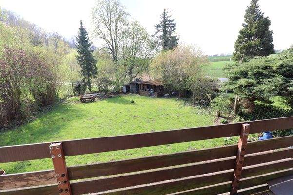 Ausblick vom Balkon in den Garten