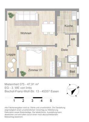 Grundriss farbig / möbliert