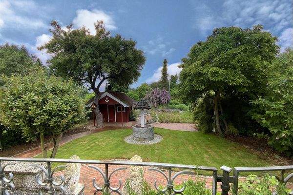 Blick in den Garten im Sommer