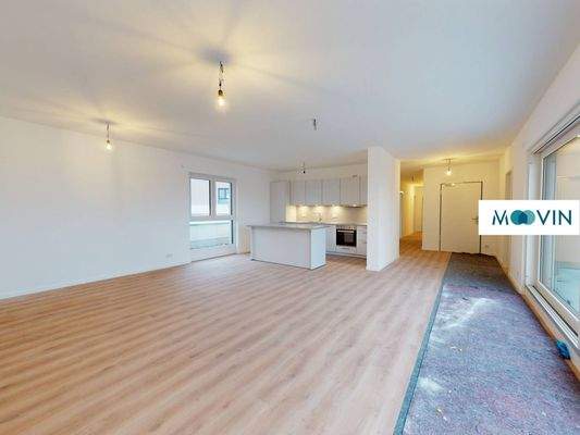 Ansicht I: Großzügiges Wohn- und Esszimmer mit angrenzender Dachterrasse