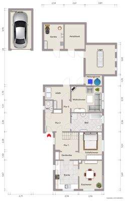 Grundriss Erdgeschoss (nicht maßstabsgerecht, Möblierungsbeispiel)