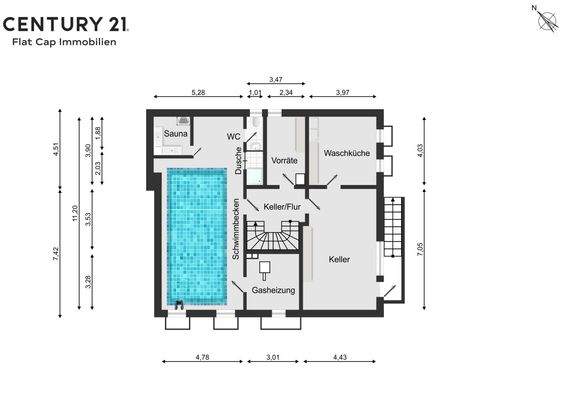 Grundriss Keller mit stillgelegtem Schwimmbad