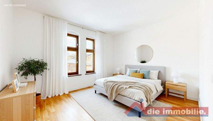 Schlafzimmer mit KI möbiliert