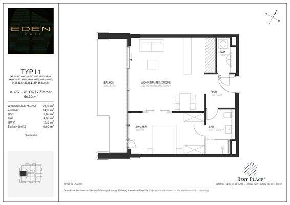 Vertriebsgrundrisse Eden Tower_Typ I1