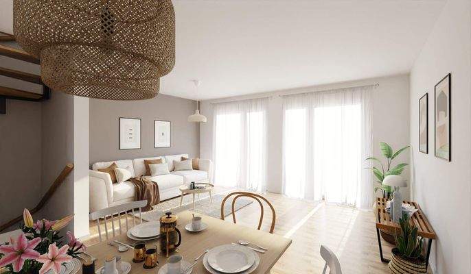 Lichtdurchfluteter Wohnbereich dank bodentiefer Fe