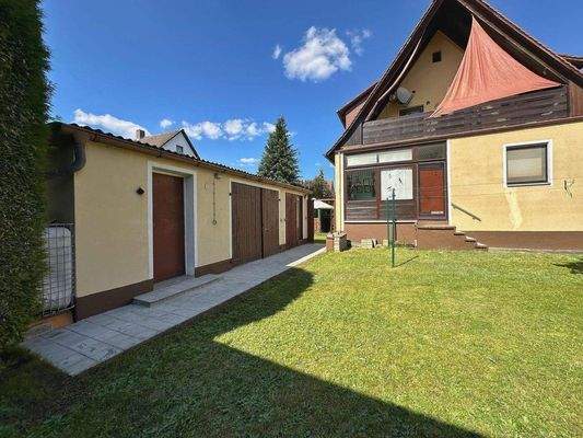 Gartenansicht , ca. 40qm Schuppen, Werkstatt, Lage