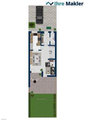 Erdgeschoss mit Garten und Carport