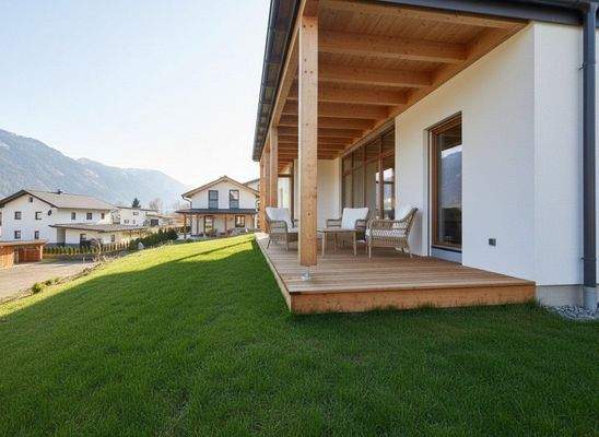 sonnige Süd-Terrasse - Fertigstellung KI generiert