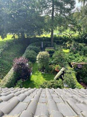 Blick vom Dachfenster in den Garten