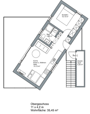 Grundriss Obergeschoss - Individueller Cube  
11 x 4,2 m
