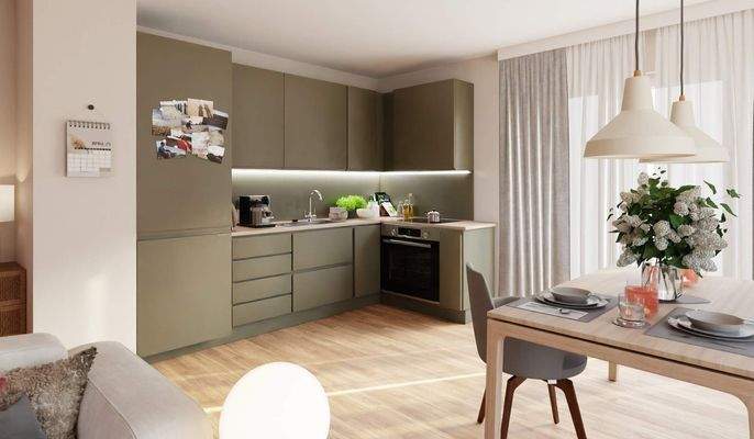 Die offene Wohnküche lädt zum gemeinsamen Kochen e