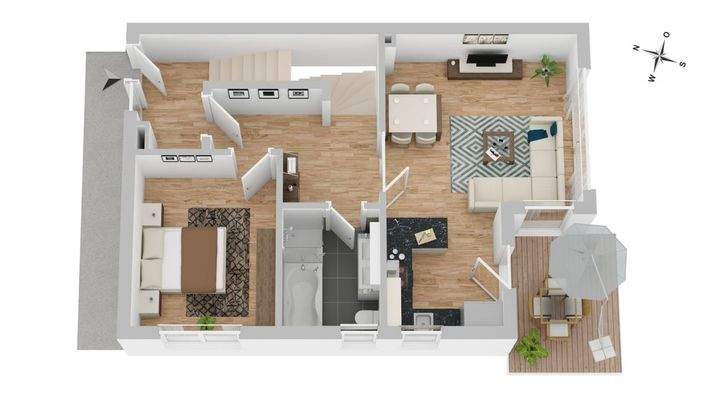 Unverbindlicher 3D Grundriss des Erdgeschosses