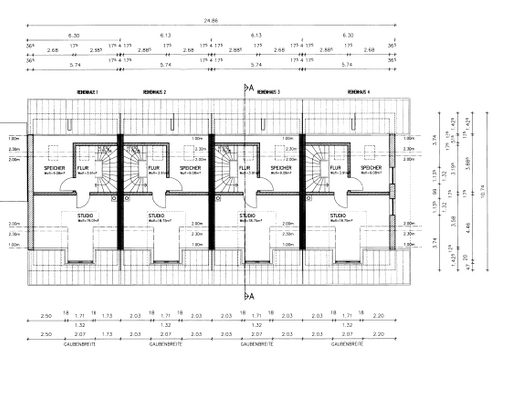 Grundriss Dachgeschoss der 4 Reihenhäuser