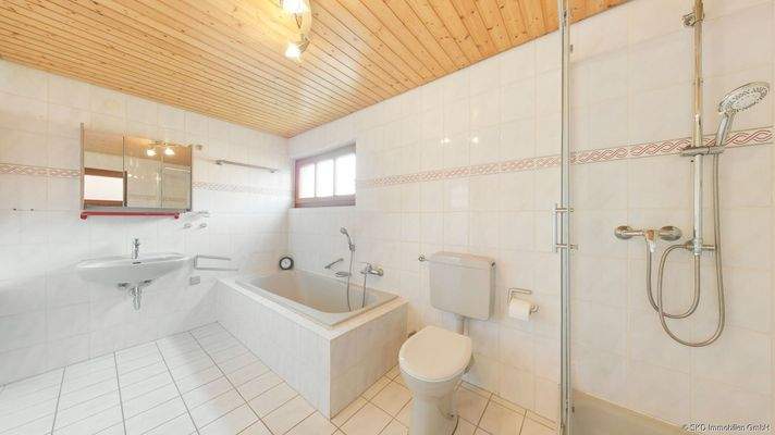 Tageslichtbad mit Wanne und Dusche