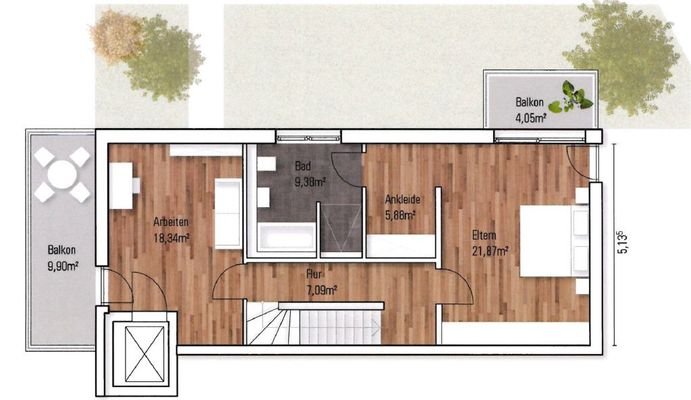 Grundriss mittlere Etage - nicht maßstabsgetreu