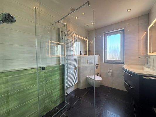 Modernes Duschbad mit Tageslicht.