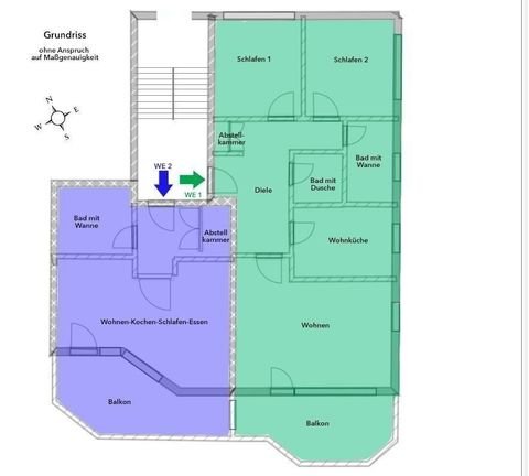 Grundriss der 3-Zimmer-Wohnung in grün