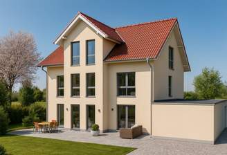 Moderne Vorstadthaus mit blühendem Garten.png