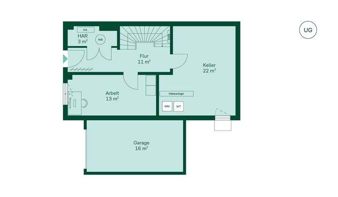 Geräumiges Untergeschoss mit Arbeitszimmer und Keller