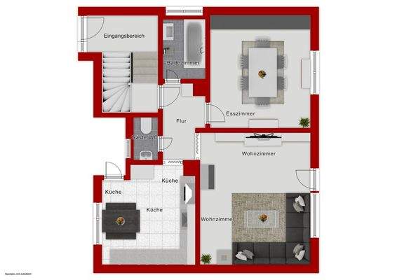 Grundriss Erdgeschoss EG Der dargestellte Grundriss ist nicht maßstabsgetreu und soll lediglich eine veranschaulichende Übersicht der Raumaufteilung geben.