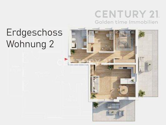 Unverbindliche Visualisierung Grundriss EG Wohnung 2